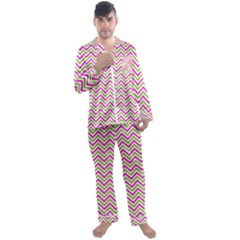 Mave,chevron,white,navi,purple Men s Long Sleeve Satin Pajamas Set by nateshop