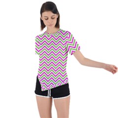 Mave,chevron,white,navi,purple Asymmetrical Short Sleeve Sports Tee