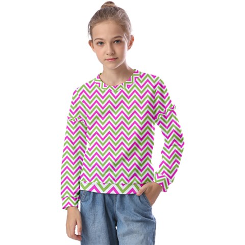 Mave,chevron,white,navi,purple Kids  Long Sleeve Tee With Frill  by nateshop