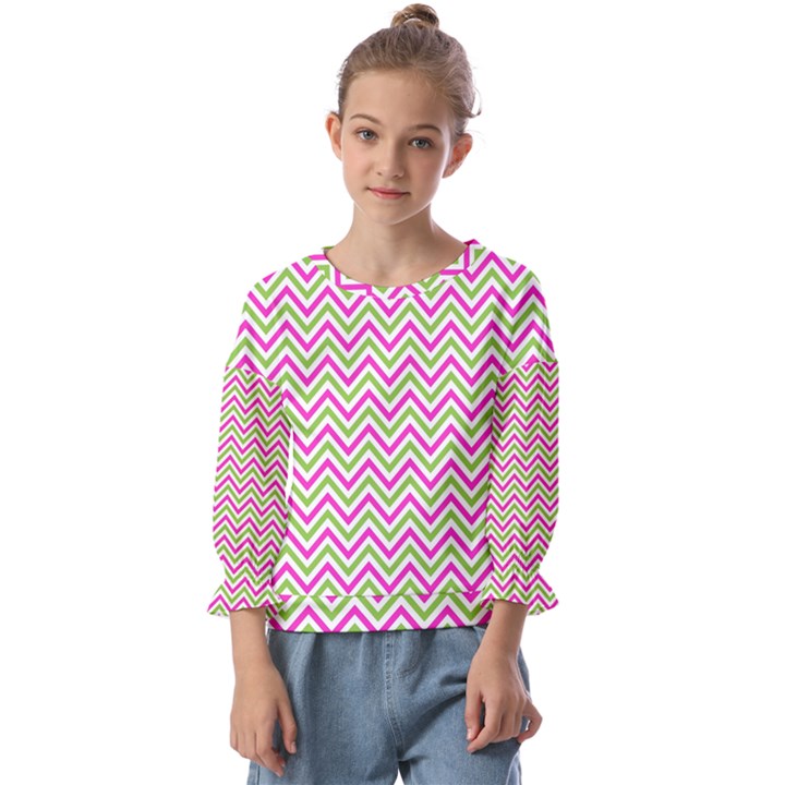 Mave,chevron,white,navi,purple Kids  Cuff Sleeve Top