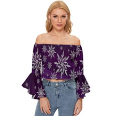 Star Christmas Off Shoulder Flutter Bell Sleeve Top by nateshop