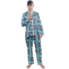 Floral Pattern Floral Motif Men s Long Sleeve Satin Pajamas Set by Wegoenart