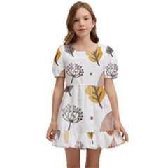 Autumn Boho Art Boho Background Kids  Short Sleeve Dolly Dress