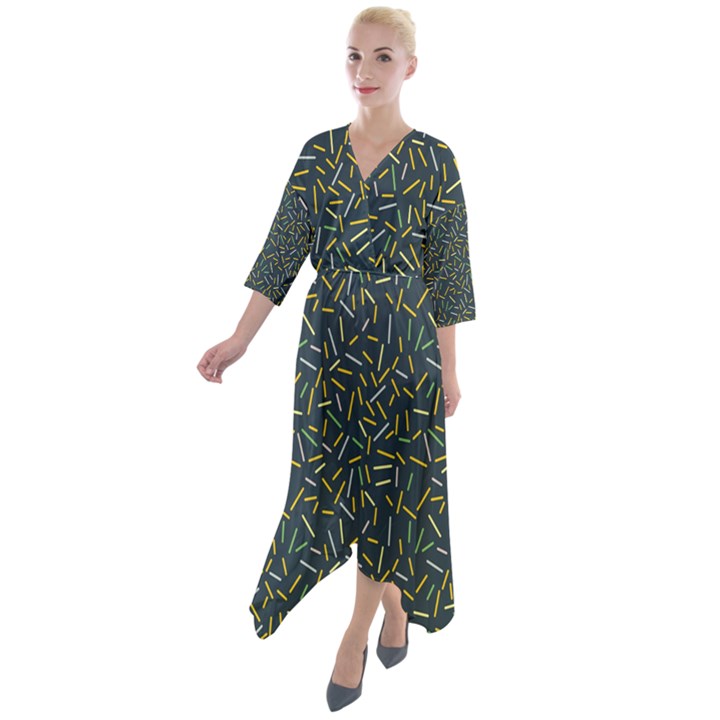 Abstract Pattern Sprinkles Sprinkle Quarter Sleeve Wrap Front Maxi Dress