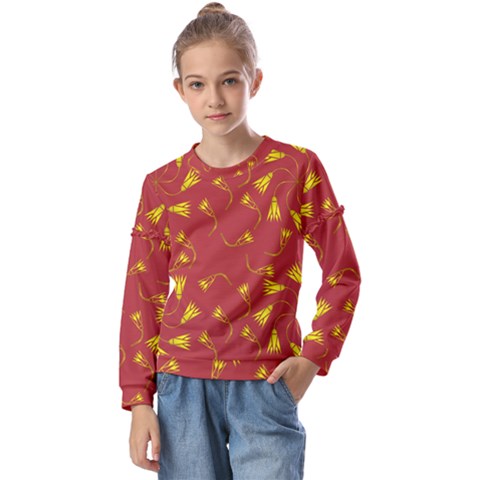 Background Pattern Texture Design Kids  Long Sleeve Tee With Frill  by Wegoenart