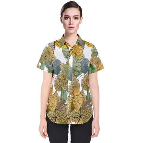 Illustration Sheet Autumn Color Drawing Women s Short Sleeve Shirt by Wegoenart