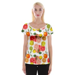 Citrus Fruit Seamless Pattern Cap Sleeve Top by Wegoenart