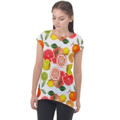 Citrus Fruit Seamless Pattern Cap Sleeve High Low Top by Wegoenart