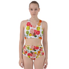 Citrus Fruit Seamless Pattern Racer Back Bikini Set by Wegoenart