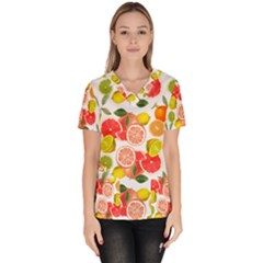 Citrus Fruit Seamless Pattern Women s V-neck Scrub Top by Wegoenart