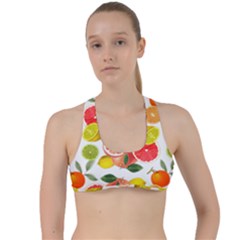 Citrus Fruit Seamless Pattern Criss Cross Racerback Sports Bra by Wegoenart