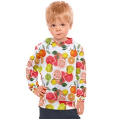 Citrus Fruit Seamless Pattern Kids  Hooded Pullover by Wegoenart