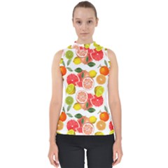 Citrus Fruit Seamless Pattern Mock Neck Shell Top by Wegoenart