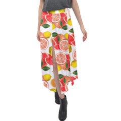 Citrus Fruit Seamless Pattern Velour Split Maxi Skirt by Wegoenart