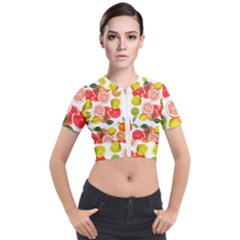 Citrus Fruit Seamless Pattern Short Sleeve Cropped Jacket by Wegoenart