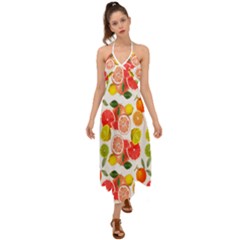 Citrus Fruit Seamless Pattern Halter Tie Back Dress  by Wegoenart