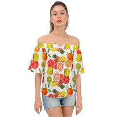 Citrus Fruit Seamless Pattern Off Shoulder Short Sleeve Top by Wegoenart