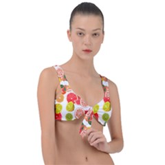 Citrus Fruit Seamless Pattern Front Tie Bikini Top by Wegoenart