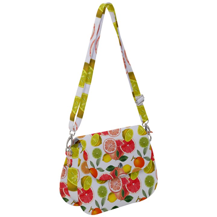 Citrus Fruit Seamless Pattern Saddle Handbag