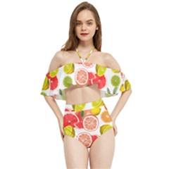 Citrus Fruit Seamless Pattern Halter Flowy Bikini Set  by Wegoenart