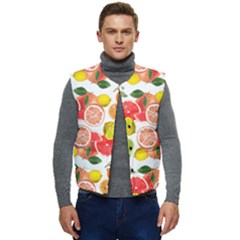 Citrus Fruit Seamless Pattern Men s Short Button Up Puffer Vest	 by Wegoenart