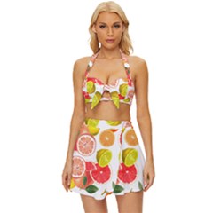 Citrus Fruit Seamless Pattern Vintage Style Bikini Top And Skirt Set  by Wegoenart