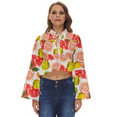 Citrus Fruit Seamless Pattern Boho Long Bell Sleeve Top by Wegoenart