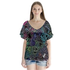 Background Pattern Texture Design V-neck Flutter Sleeve Top by Wegoenart