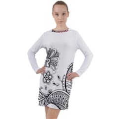 Im Fourth Dimension Black White 28 Long Sleeve Hoodie Dress by imanmulyana