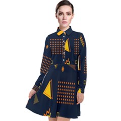 Abstract-geometric Long Sleeve Chiffon Shirt Dress