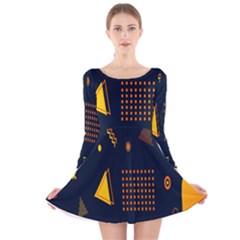 Abstract-geometric Long Sleeve Velvet Skater Dress by nateshop