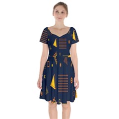 Abstract-geometric Short Sleeve Bardot Dress by nateshop