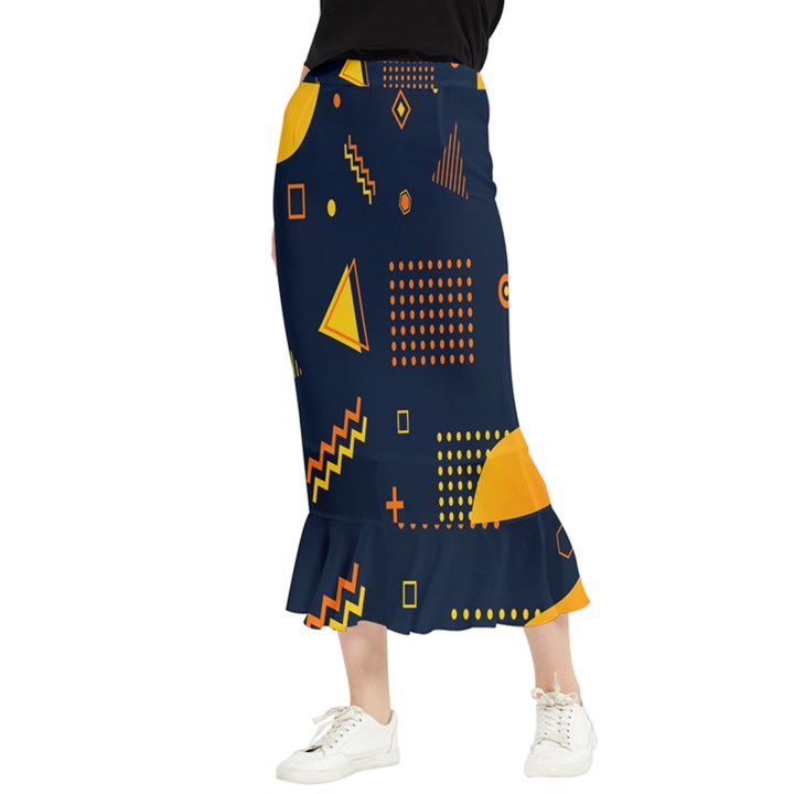 Abstract-geometric Maxi Fishtail Chiffon Skirt