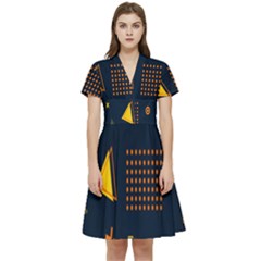 Abstract-geometric Short Sleeve Waist Detail Dress