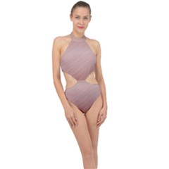 Background-pink Soft Halter Side Cut Swimsuit by nateshop