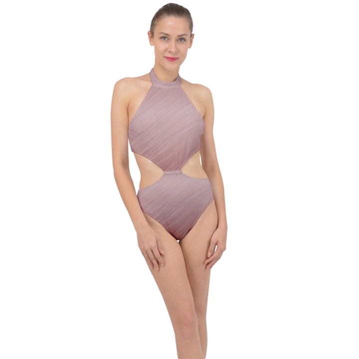 Background-pink Soft Halter Side Cut Swimsuit