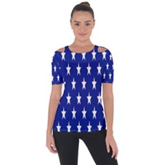 Banner-star Blue Shoulder Cut Out Short Sleeve Top by nateshop