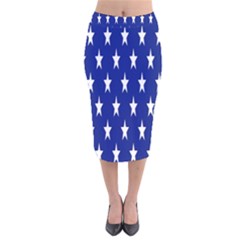 Banner-star Blue Velvet Midi Pencil Skirt by nateshop