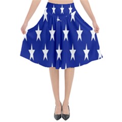 Banner-star Blue Flared Midi Skirt by nateshop