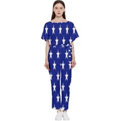 Banner-star Blue Batwing Lightweight Chiffon Jumpsuit by nateshop