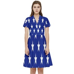 Banner-star Blue Short Sleeve Waist Detail Dress by nateshop