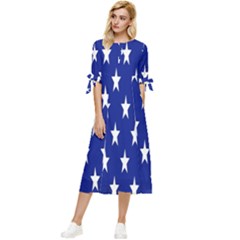 Banner-star Blue Bow Sleeve Chiffon Midi Dress by nateshop