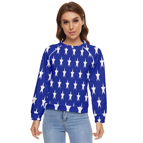 Banner-star Blue Women s Long Sleeve Raglan Tee by nateshop