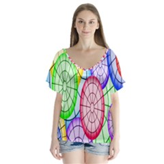 Circles-calor V-neck Flutter Sleeve Top by nateshop