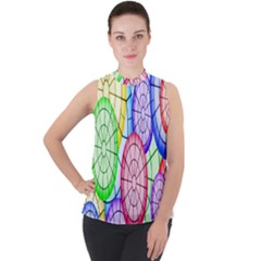 Circles-calor Mock Neck Chiffon Sleeveless Top by nateshop