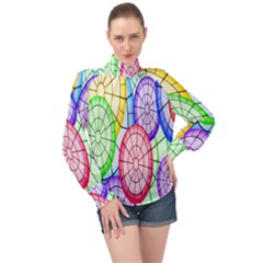 Circles-calor High Neck Long Sleeve Chiffon Top by nateshop