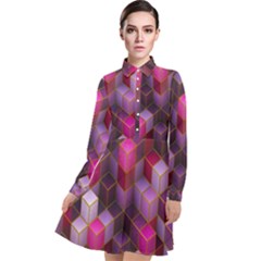 Cube-surface Long Sleeve Chiffon Shirt Dress