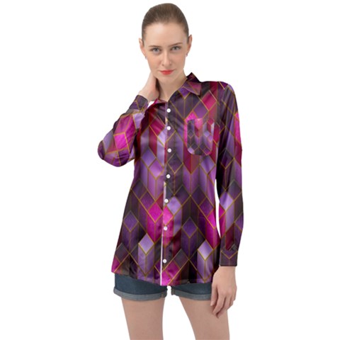 Cube-surface Long Sleeve Satin Shirt by nateshop