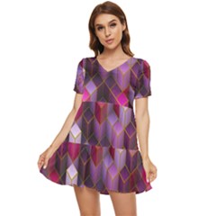 Cube-surface Tiered Short Sleeve Babydoll Dress by nateshop