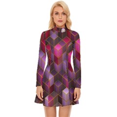 Cube-surface Long Sleeve Velour Longline Dress by nateshop